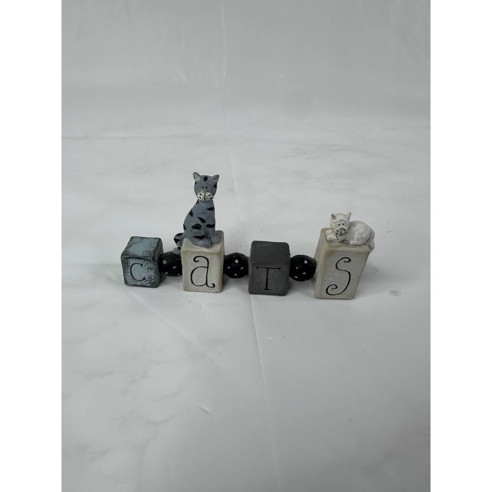Blossom Bucket Suzi Cats On Blocks Spelling CATS Figurine Resin Cat Lady